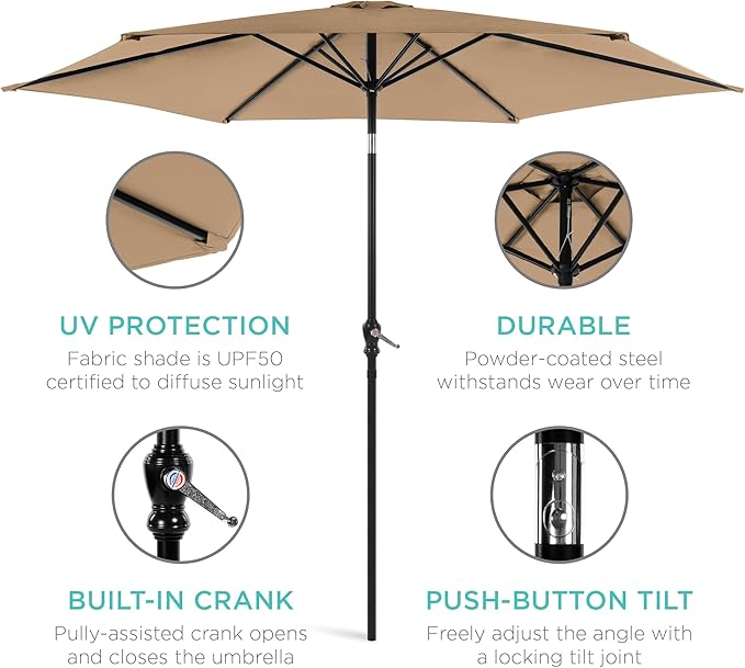Best Choice Products 10ft Outdoor Table Compatible Steel Polyester Market Patio Umbrella w/Crank and Easy Push Button Tilt - Image 5