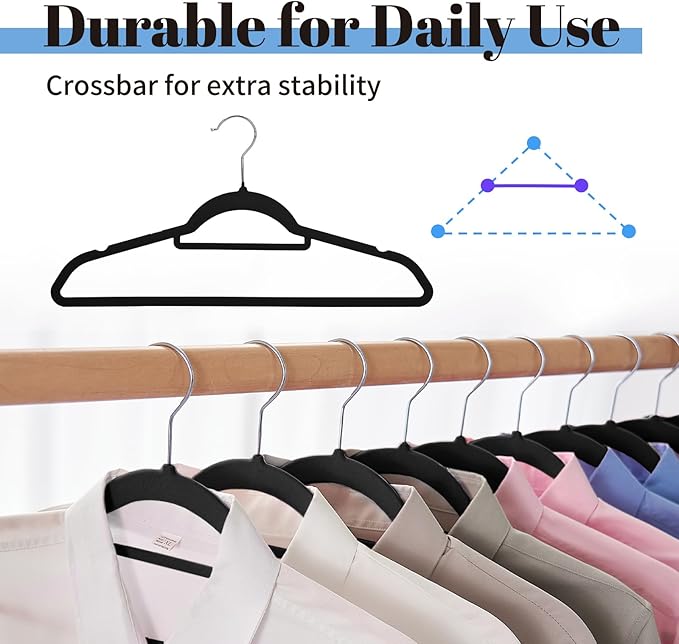 Smartor Black Velvet Hangers 60 Pack, Space Saving Clothes Hangers - Image 4