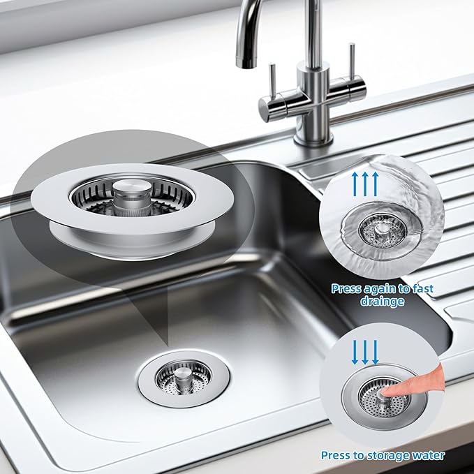 Hibbent All Metal Stainless Steel 3 in 1 Kitchen Sink Drain Strainer, Upgraded - Image 4