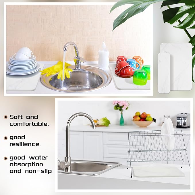 4 Pcs Absorbent Diatomaceous Dish Drying Mat Set White Non Slip 12x8in ＆ 9x3in - Image 6