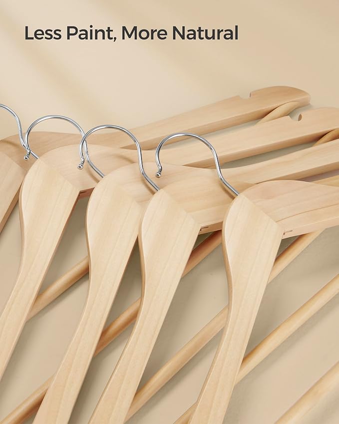 SONGMICS Wooden Hangers, Coat Hangers, Pants Bar, 360° Swivel Hooks, - Image 7