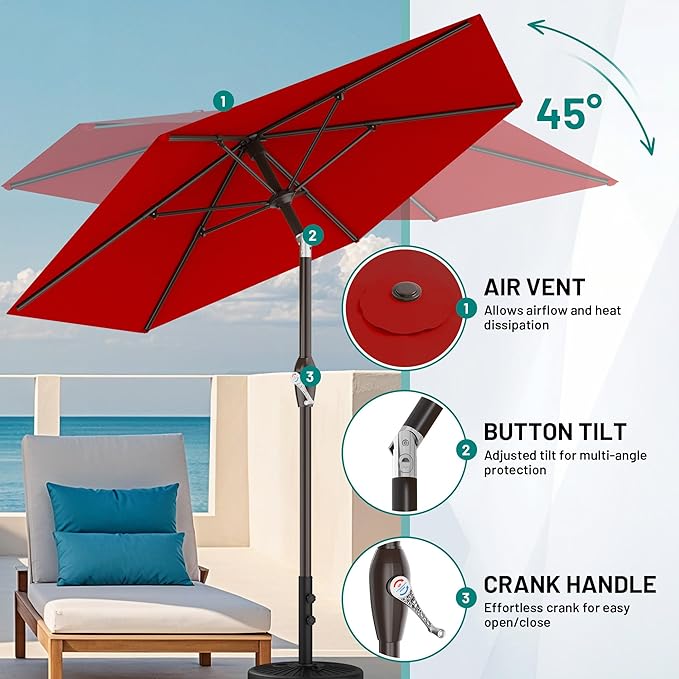 AreShark 7.5FT Patio Umbrella Table Market Umbrella with 6 Sturdy Ribs, Button Tilt/Crank Heavy-Duty Round Outdoor Umbrellas for Garden, Deck, Backyard,and Pool, Red - Image 5