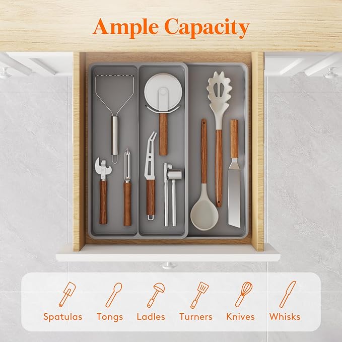 Lifewit Utensil Organizer for Kitchen Drawer, Expandable Cooking Silverware Tray - Image 2