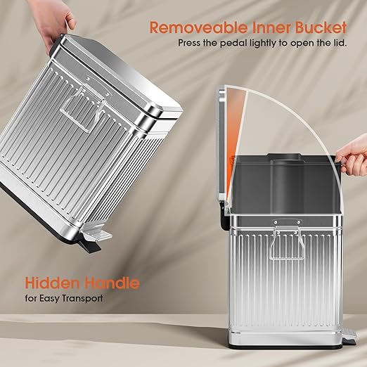Small Bathroom Trash Can with Lid Soft Close, 6L / 1.6 Gallon Stainless Steel - Image 4