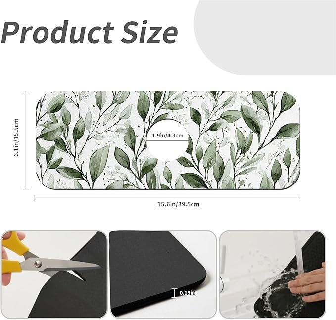 Kitchen Sink Splash Guard，Watercolor-sage foliage Faucet Mat Sink Gadgets-Super - Image 3