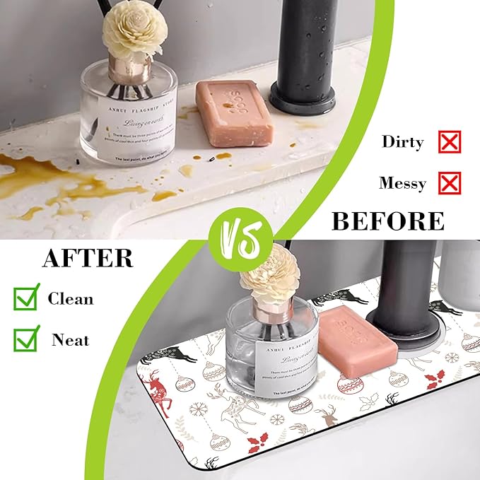 Chrismas Sink Splash Guard Faucet Mat Christmas Absorbent Fast Drying Mat Sink - Image 6