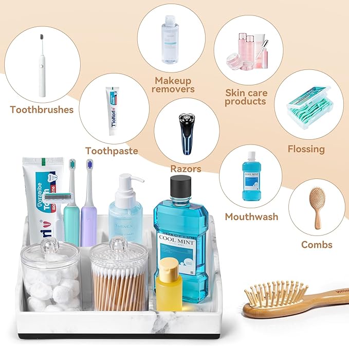 Marble Bathroom Countertop Organizer, Toothbrush Holders - Image 4