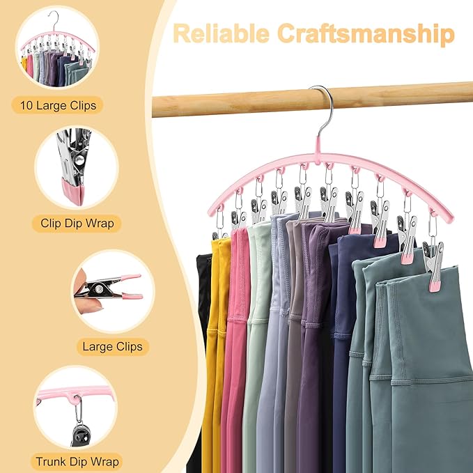 Legging Organizer for Closet, Metal Yoga Pants Hangers 2 Pack w/10 Clips Holds - Image 8