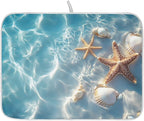 Starfish and Seashell on The Summer Beach Dish Drying Mat by ALAZA