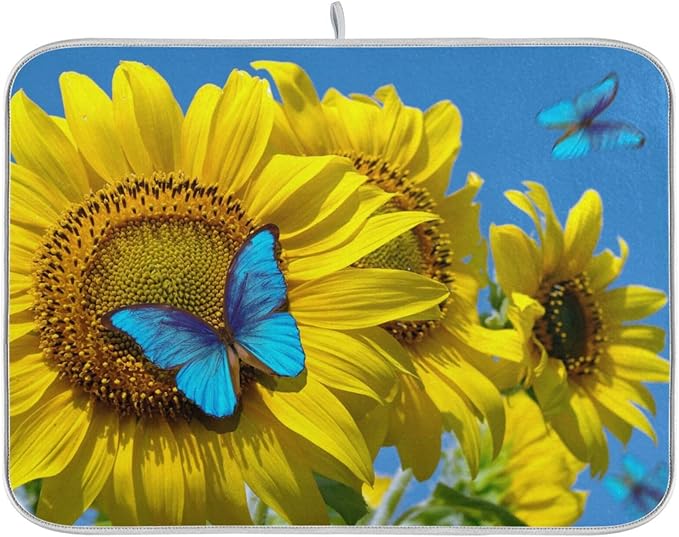 Blooming Sunflowers Dish Drying Mat Super Absorbent Drying Mat Large Coffee Mat by OTVEE