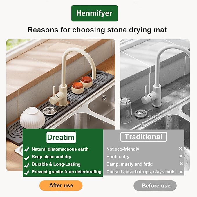Stone Faucet Mat for Kitchen Sink, Diatomite Drying Stone Mat & Sink Protectors - Image 5