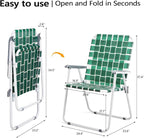 VINGLI Patio Lawn Webbed Folding Chairs Outdoor Beach Portable Camping Chair for Yard, Garden (2, Dark Green, Oversized) - Image 3