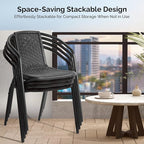 VINGLI PE Rattan Outdoor Dining Chairs Set of 4, Plastic Stackable Patio Chairs for Indoor, Porch, Restaurant, Garden, Black - Image 4