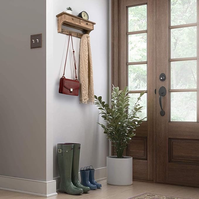 Emfogo Coat Hooks Mounted, Rustic Wood Coat Rack Mount Shelf - Image 3