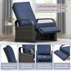 Art to Real Outdoor Wicker Recliner Chair with 5.5'' Cushions, Automatic Adjustable Patio Lounge Chairs, Aluminum Frame Reclining Chair for Lawn Backyard Porch Poolside Deck(Navy Blue) - Image 6