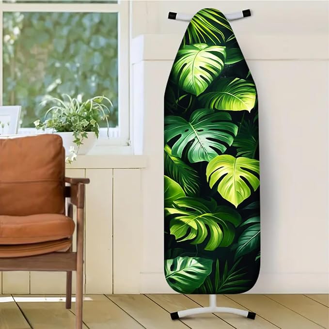 Nuxovilar Dark Background with Green Monstera Leaves Ironing Board Cover - Image 2