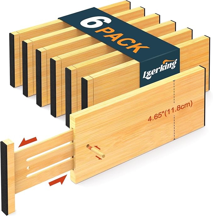 Lzerking Dresser Drawer Organizers 4.65" High, Adjustable from 12-17.5" Bamboo by Lzerking