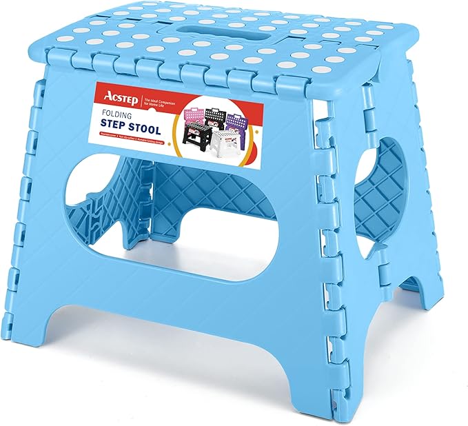 ACSTEP Folding Step Stool for Adults 11 Height Lightweight Plastic Stepping Stool Foldable Step Stool Hold up to 300lbs Non Slip Collapsible Stool Blue by ACSTEP
