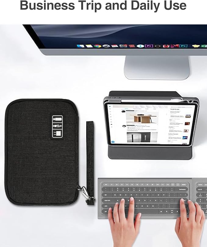 Luxtude Double Layer Cable Organizer Bag, Portable Cord Storage Case, Flat - Image 6