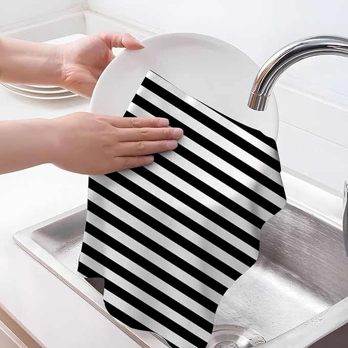 White Black Kitchen Towels Decorative Set of 4, Soft Absorbent Abstract Modern - Image 3