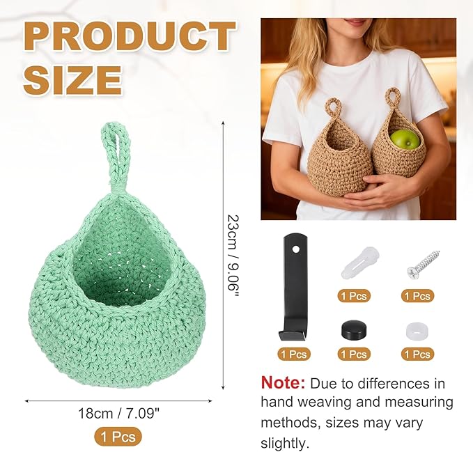 uxcell Hanging Fruit Baskets for Kitchen, Hand-Woven Wall Hanging Storage Jute - Image 2