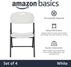 Amazon Basics Foldable Portable Comfortable Sturdy Folding Plastic Chair, 350-Pound Capacity, White, 4-Pack - Image 4