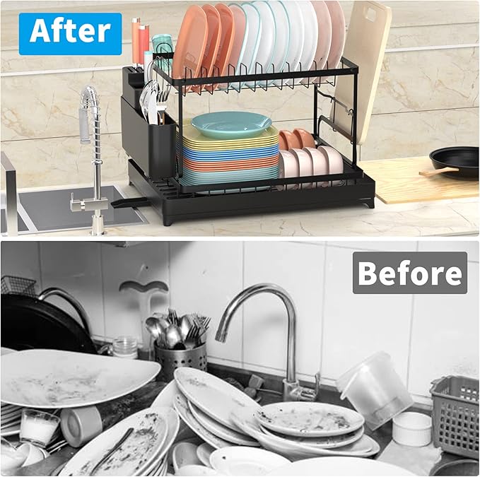 Dish Drying Rack, 2 Tier Large Dish Drying Rack - Image 4