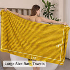 8 Pcs Yellow Cabana Stripe Polyester Bath Towel Set Oversize Bath Sheet-2 - Image 3