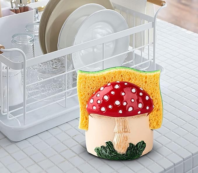 Mushroom Kitchen Sponge Holder Red Ceramic Sponge Holder - Image 5