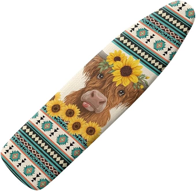 Sprowallow Tribal Cow Sunflower Ironing Board Cover and Pad 15x54 inch Scorch by Sprowallow