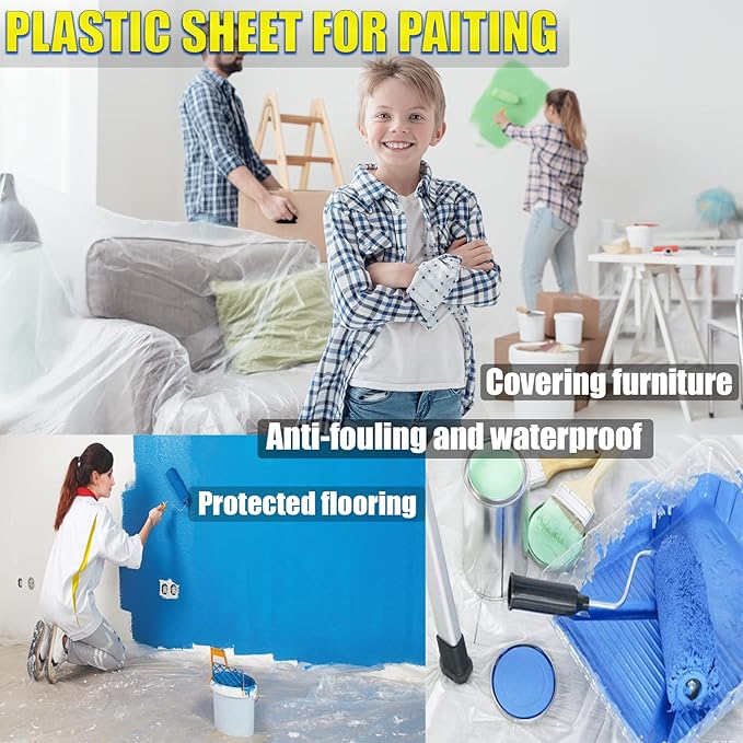 20 Pieces Plastic Drop Cloth, Dust-Proof and Rustproof, 9x12 Feet Tarp - Image 3