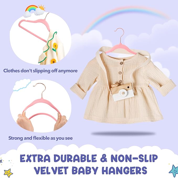 HOUSE DAY Velvet Baby Hangers for Closet, Kids Hangers Velvet 60 Pack, Non Slip - Image 4