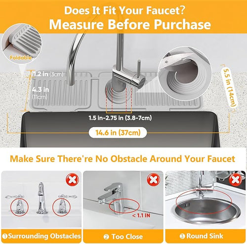 14.6 inch Faucet Mat for Kitchen Sink Splash GuardKitchen Sink Faucet Mat - Image 2