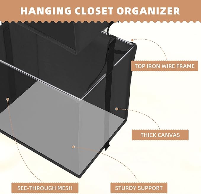 STORAGE MANIAC 2-Shelf Hanging Closet Organizer, Cloth Hanging Closet Shelf - Image 4