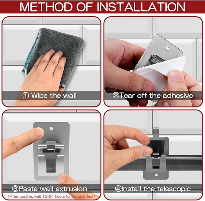 6PCS No Drill Curtain Brackets, Self-Adhesive Rod Holders, Universal Plastic - Image 7