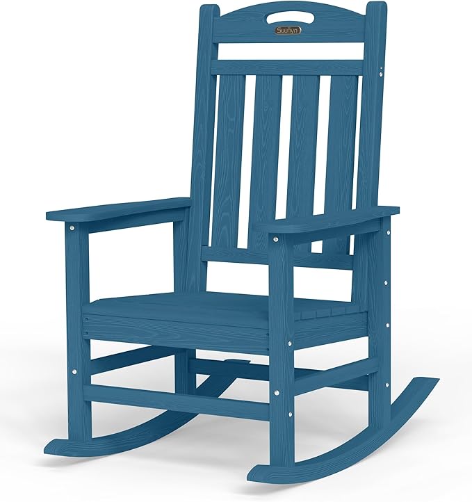 Oversized Rocking Chair Outdoor, High Back Porch Rocker Chair, HDPE All Weather Resistant Rocking Chairs for Patio, 380lbs Weight Capacity, Navy Blue by Suunyn