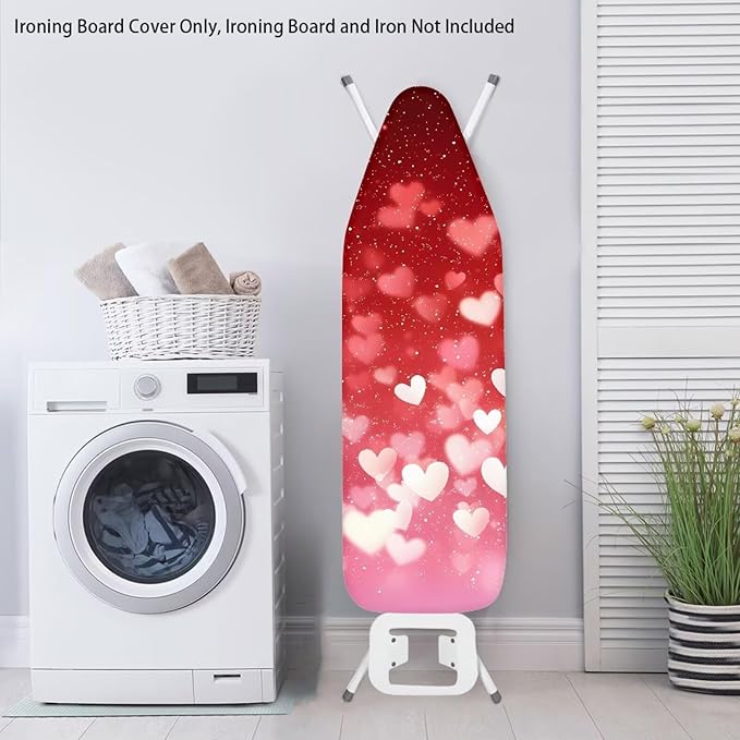 Red Hearts Ironing Board Cover and Pad Elastic Edge Universal Washable Resist - Image 3