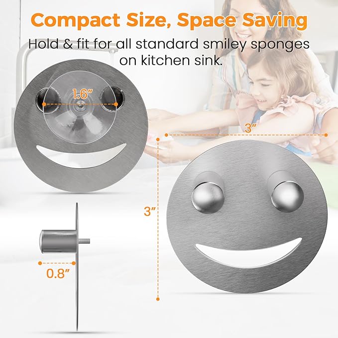 Sponge Holder, Stainless Steel Sink Caddy w/Suction Cup Installation, Sponge - Image 3