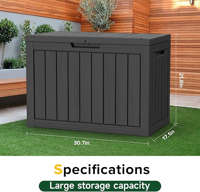 ROJIK Outdoor Storage Housing Deck Box - Waterproof Patio Furniture, Garden Tools, Cushions, Pool Accessories Storage Bench with Lockable Lid and Side Handles (Black 48 Gal) - Image 3