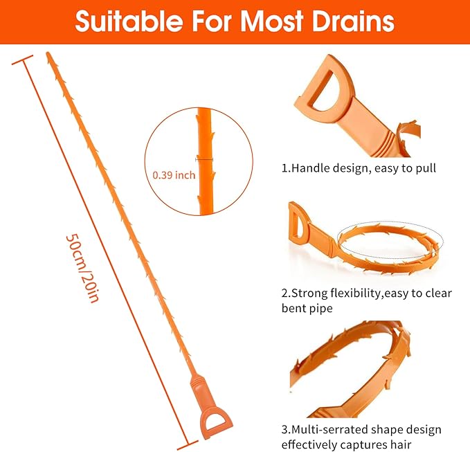 Huryfox Drain Clog Remover Tool- 6 Pack 20 Inch Length Drain Cleaner Sticks - Image 2