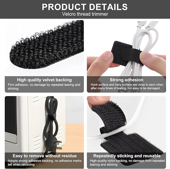 20-Pack Large Reusable Self-Adhesive Cable Ties cable management Adjustable - Image 7