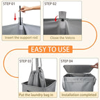 Foldable Laundry Hamper with Lid & Laundry Bag with Drawstring, Portable - Image 8