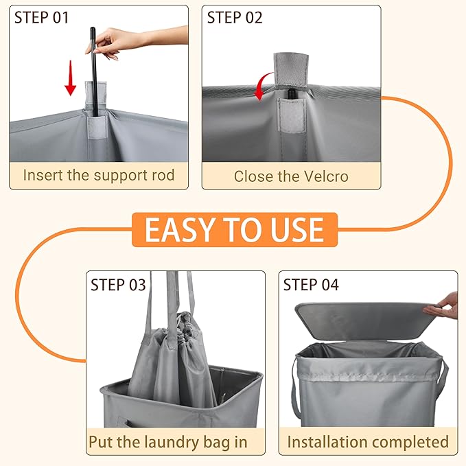 Foldable Laundry Hamper with Lid & Laundry Bag with Drawstring, Portable - Image 8
