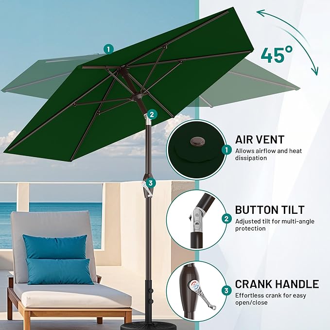 AreShark 7.5FT Patio Umbrella Table Market Umbrella with 6 Sturdy Ribs, Button Tilt/Crank, Heavy-Duty Outdoor Umbrellas for Pool, Deck, Garden and Backyard, Dark Green - Image 7