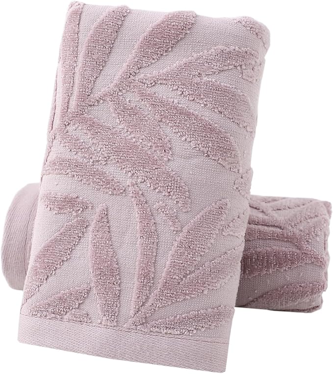 Pidada Hand Towels Set of 2 Leaf Pattern 100% Cotton Absorbent Soft Decorative by Pidada