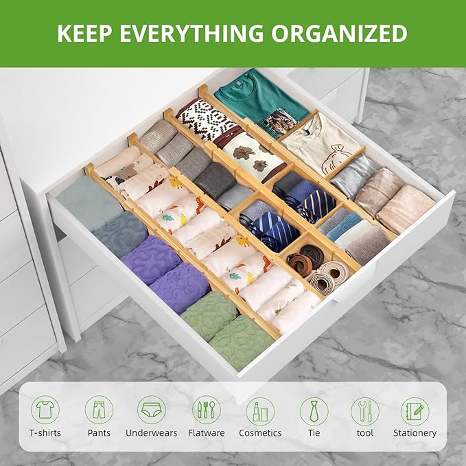 ANTOWIN 4 Pack Expandable Drawer Dividers, 2.2'' High, Extend from 17'' to 22'' - Image 6