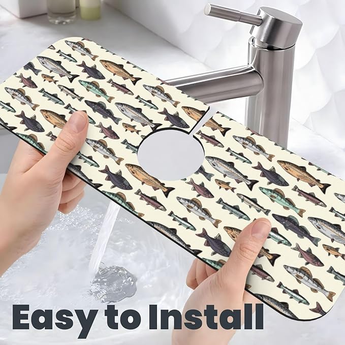 Vintage Bass Fish Bait Fishing Kitchen Sink Splash Guard Faucet Mat 1 Pcs - Image 6