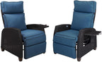 Grand patio Outdoor Reclining Chairs with Extended Footrest 2-Piece Adjustable Patio Wicker Lounge Recliner up to 150° with Flip Side Table Peacock Blue - Image 9