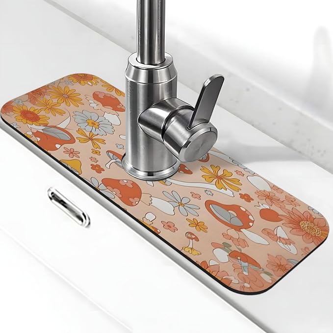 Mushroom Magic Retro Floral Bold Kitchen sink faucet pad, strong water by Unknown