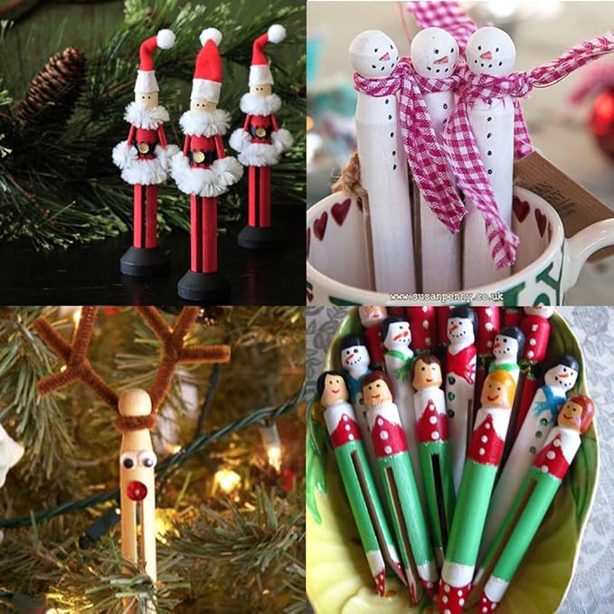 Winlyn 50 Sets Unfinished Wood Doll Pins Doll Clothespins Wooden Round Peg Wood - Image 8